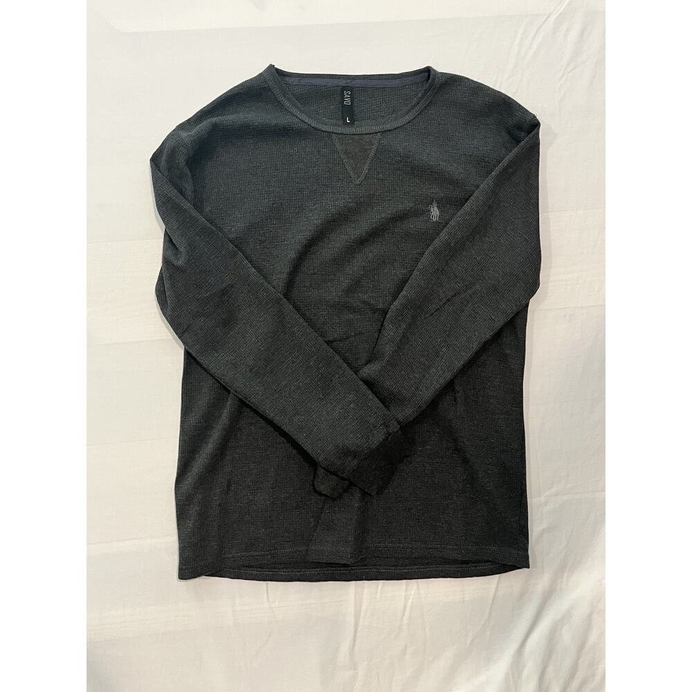 SAVD Waffle Knit Thermal Shirt Mens Large Gray Long Sleeve Crew Neck